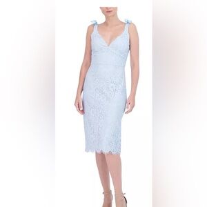 Laundry Shelli Segal Blue Lace Floral Midi Dress 10 NEW Elegant Coquette Wedding